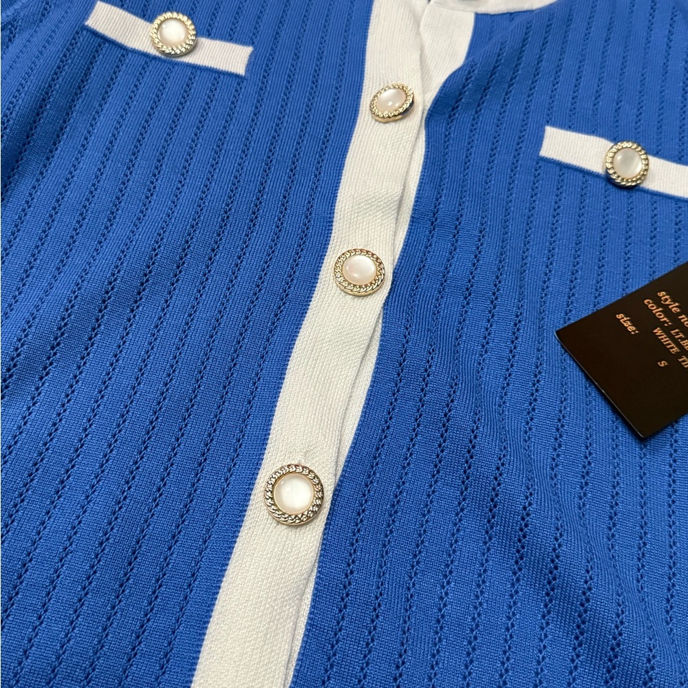 Tenney Rose Design NY Blue and White Cardigan with Button Accents NWT - Picture 3 of 8